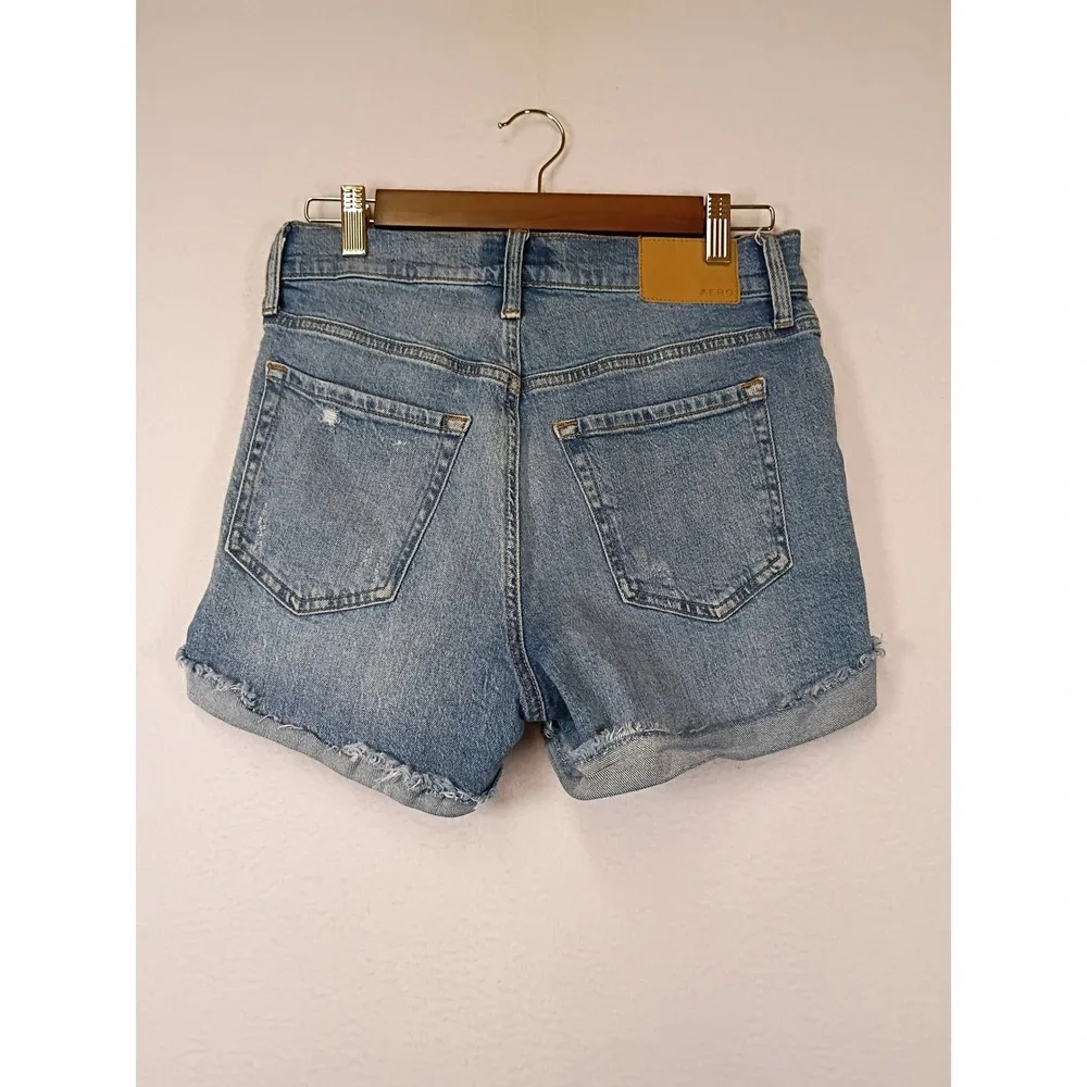 Edgy Distressed Aeropostale Women 2 Blue High Rise Frayed Raw Hem Denim Shorts